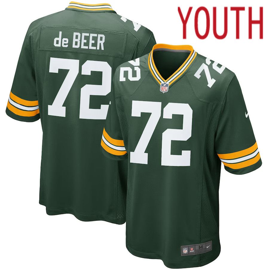 Youth Green Bay Packers 72 Gerhard de Beer Nike Green Game NFL Jersey